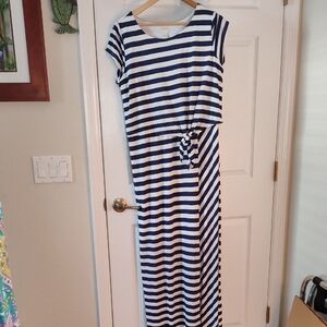 Chico's Navy and White Striped Maxi Dress
